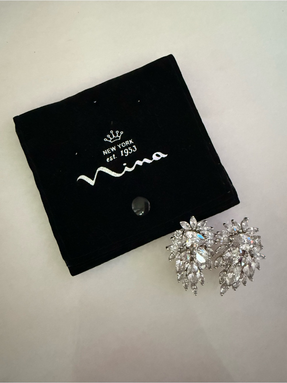 Nina New York Silver Crystal Floral Clip Earrings